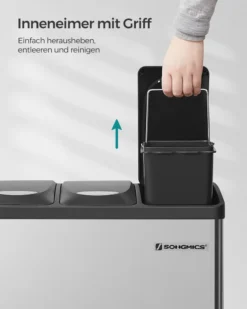 SONGMICS Mülleimer 24L, Edelstahl Abfalleimer Mit Inneneimer 3 X 8L 3-in-1Treteimer Trennsysteme LTB24L -Leifheit || Vileda || Wenko Verkaufsgeschäft af6577731375c26dc8992c16e1e52fc7