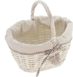 Bügelkorb "Liebesherz" Weiß Aus Holz Mit Stoffeinlage Einkaufskorb