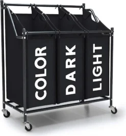 Meerveil Wäschekörbe, Mit Rollen, Schwarz, 3 Fächer