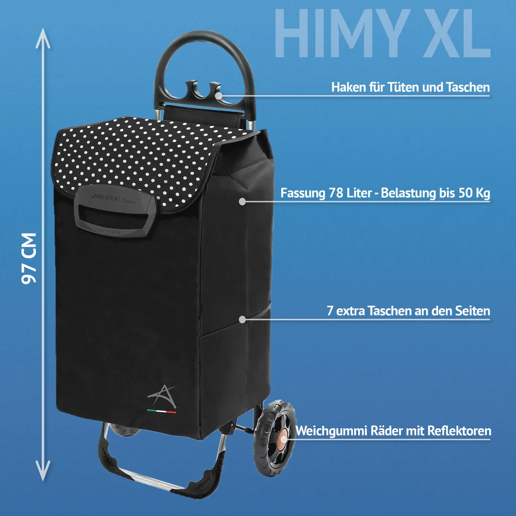 Einkaufstrolley HIMY XL Schwarz Gepunktet Mit 78l Fassung & Seitentaschen 2 Einkaufstrolley HIMY XL Schwarz Gepunktet Mit 78l Fassung & Seitentaschen – Bild 2