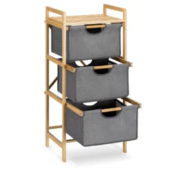 Navaris Badregal Regal Aus Bambus Mit Körben - 96x44x33cm Bambusregal Wäschekorb Wäschesammler Sortierer Wäschekörbe - 3 Fächer Für Wäsche