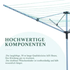 BIGTREE Wäschespinne,Wäscheschirm Mit Leineneinzug, Höhenverstellbar, 40m/50m Wäscheleine(Stahl-L) -Leifheit || Vileda || Wenko Verkaufsgeschäft b58c1d129254fd7d269947aba91b2bd9