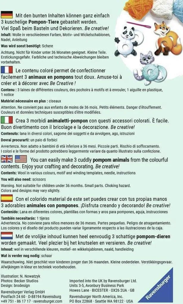 Ravensburger 18429 Be Creative Pompon-Tiere, DIY Für Kinder Ab 6 Jahren 2 Ravensburger 18429 Be Creative Pompon-Tiere, DIY Für Kinder Ab 6 Jahren – Bild 2