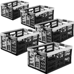5-er Set - KLAPPBOX - Silber-Anthrazit - Faltbox Lagerbox Einkaufsbox 45 Liter 4 Griffe Aufbewahrungsbox Kunststoff Soft-Touch Softgriff Faltbox Set Klappbox Set NEU
