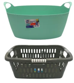 Priva Mehrzweckkorb Wäschekorb 34L 47L Grau Grün Blau, Farbe:Grau