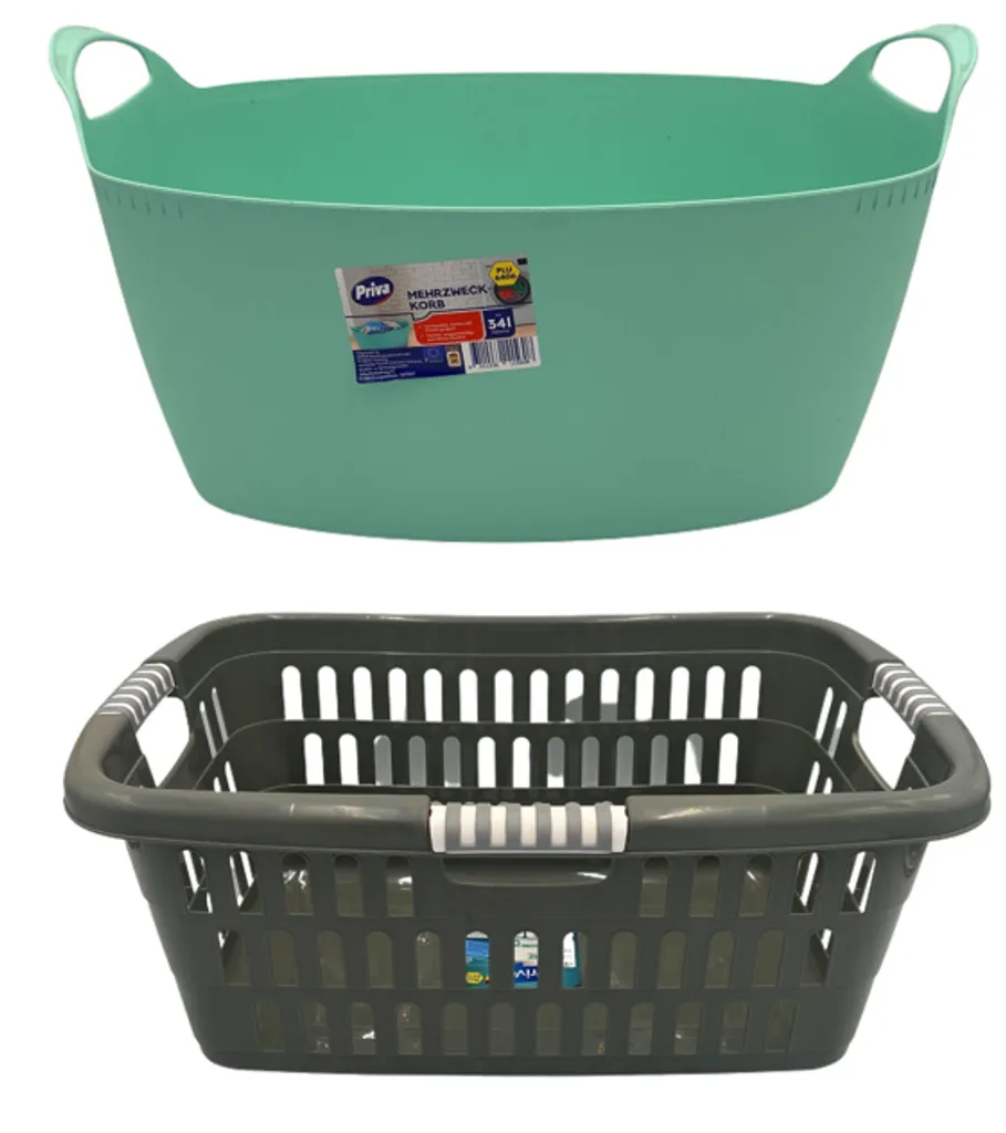Priva Mehrzweckkorb Wäschekorb 34L 47L Grau Grün Blau, Farbe:Grau 1 Priva Mehrzweckkorb Wäschekorb 34L 47L Grau Grün Blau, Farbe:Grau