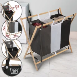 Jago® Wäschesortierer - Faltbar, 3 Fächer Aus Stoff, Aus Holz, Dreifarbig, Ca. 128 L Volumen, Größe (L/B/H): 75/40/72 Cm - Wäschekorb, Wäschebox, Wäschesammler -Leifheit || Vileda || Wenko Verkaufsgeschäft b8ce0eb8f32895204e5e8fa15ce4fecf