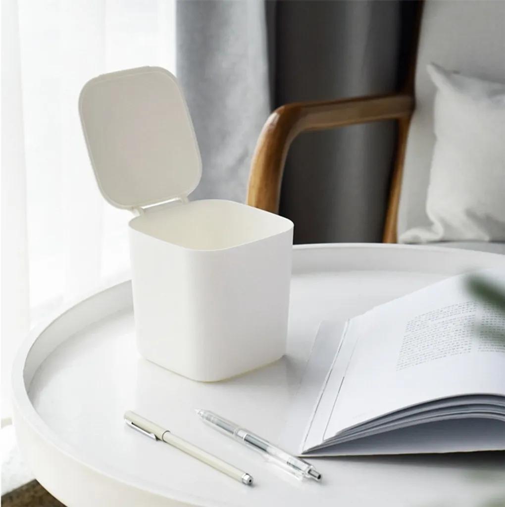 Mini Desktop Mülleimer Mit Deckel Clamshell Papierkorb Lagereimer Abfalleimer Weiß 7 Mini Desktop Mülleimer Mit Deckel Clamshell Papierkorb Lagereimer Abfalleimer Weiß – Bild 7