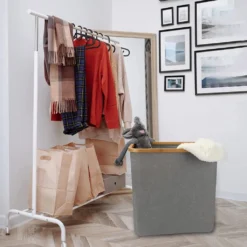 KAHOO Wäschekorb 73L Wäschesammler Aus Bambus + Leinen, 45x36x45cm, Faltbarer Sortier, Wäschebox Mit Deckel Und Griffen, Für Spielzeuge -Leifheit || Vileda || Wenko Verkaufsgeschäft ba458721ffb3cc7593bbbbb6e5ac095f