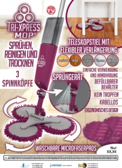 Best Direct® Sprühwischer »Tri Xpress Mop®« 3-in1 Bodenwischer Mit Flexiblem Arm, 0,5 Liter Wassertank -Leifheit || Vileda || Wenko Verkaufsgeschäft bb359bca9ef87a96236f354e6c4e3b93