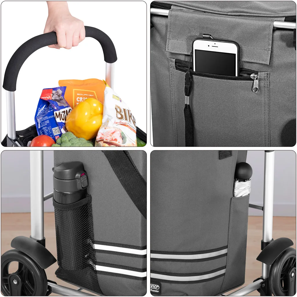 Monzana 2in1 Einkaufstrolley 30kg Klappbar Abnehmbare Tasche 6 Rollen Kühltasche Einkaufswagen Einkaufshilfe Treppensteiger , Farbe:Grau 3 Monzana 2in1 Einkaufstrolley 30kg Klappbar Abnehmbare Tasche 6 Rollen Kühltasche Einkaufswagen Einkaufshilfe Treppensteiger , Farbe:Grau – Bild 3