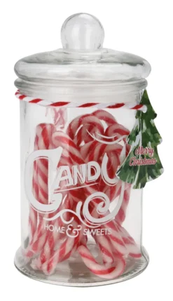 Vorratsglas Mit 35 Stück Essbaren Zuckerstangen - Erdbeer Geschmack - Befülltes Süßigkeiten Glas Mit Deckel - Bonbon Vorrats Deko Glas Luftdicht - Candy Canes Nikolaus Wichtel Weihnachten Geschenk Vegan Glutenfrei Und Halal