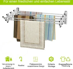 COSTWAY Wäscheständer Zur Wandmontage, Wandtrockner Ausziehbar Aus Edelstahl Mit 8 Stangen, Platzsparender Wandwäschetrockner, Tragkraft 25 Kg, Für Waschküche, Badezimmer -Leifheit || Vileda || Wenko Verkaufsgeschäft bfcbc004af7ab2b9e48b52874feb63a7