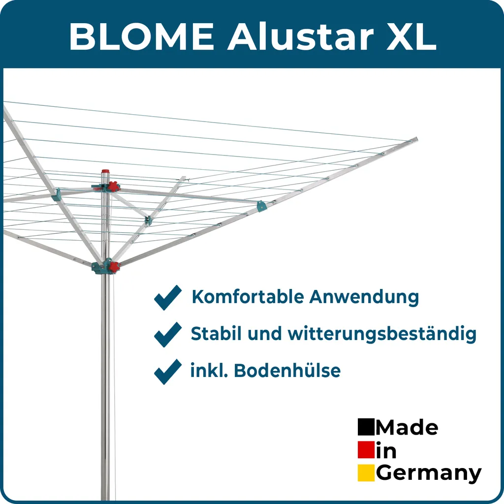 Blome Wäschespinne Alustar XL - Wäscheständer Inkl. Bodenhülse Zum Einbetonieren 2 Blome Wäschespinne Alustar XL - Wäscheständer Inkl. Bodenhülse Zum Einbetonieren – Bild 2
