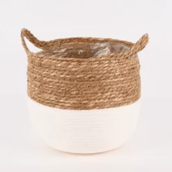 Korb Aus Seegras Zweifarbig Rund Mit Henkeln Natur Weiß Verschiedene Größen, Motiv/Größe:Mittel
