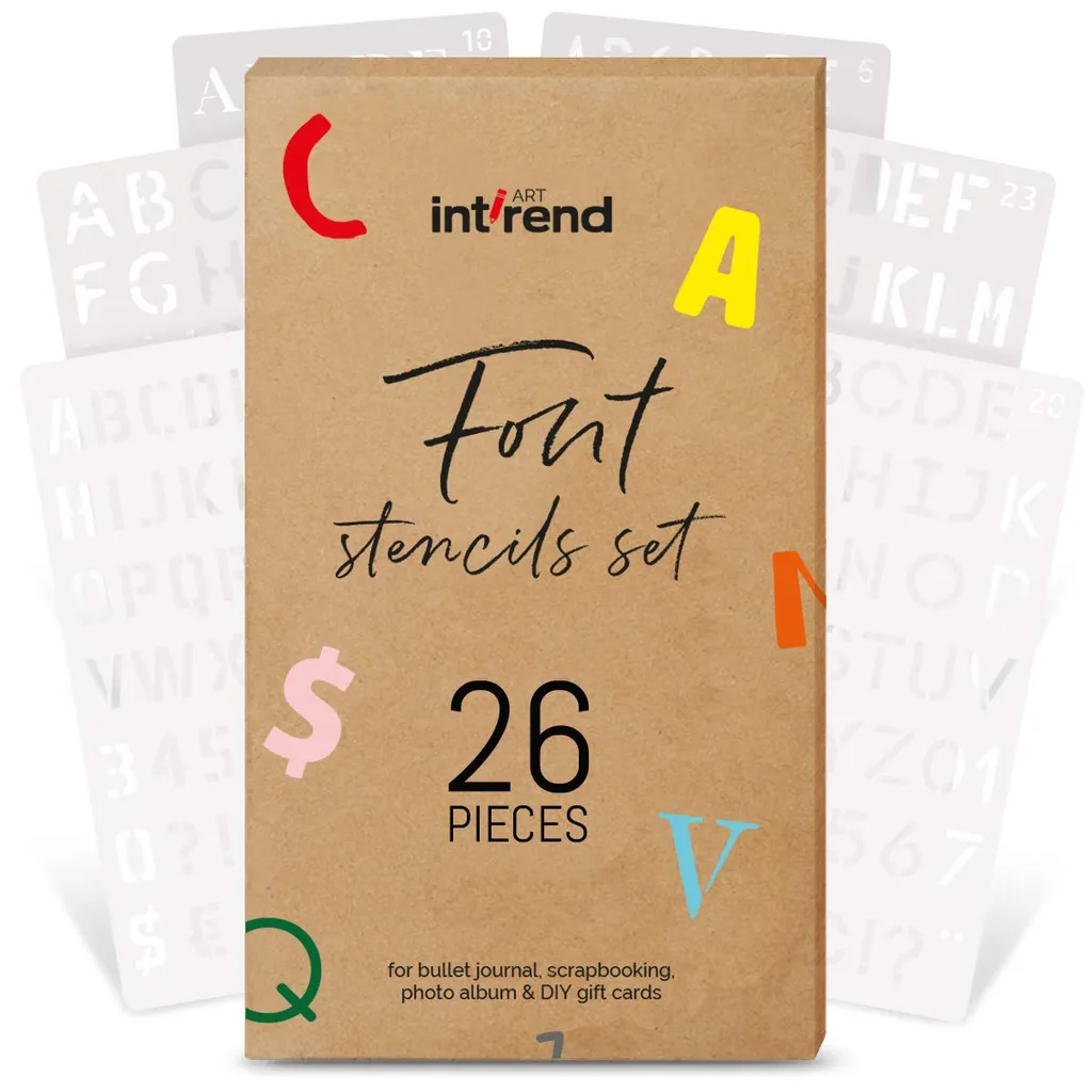 Int!rend 26 Schriften Schablonen Set, Buchstaben Und Zahlen, Stilrichtungen - Modern, Vintage, Comics Und Andere - Für Bullet Journal, Scrapbooking, Hochzeit, DIY, Malerei, Zeichnen, Bastelzubehör 1 Int!rend 26 Schriften Schablonen Set, Buchstaben Und Zahlen, Stilrichtungen - Modern, Vintage, Comics Und Andere - Für Bullet Journal, Scrapbooking, Hochzeit, DIY, Malerei, Zeichnen, Bastelzubehör