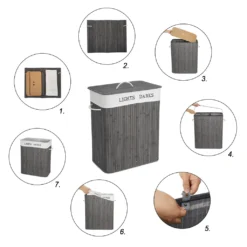 Wäschekorb Aus Bambus, 100 L Wäschesortierer Mit 2 Fächern, Faltbarer Wäschesammler Mit Herausnehmbarem Wäschesack, Rechteckige Wäschebox,Grau -Leifheit || Vileda || Wenko Verkaufsgeschäft c2f11d8a19848f1e79b8a4af7912fa72