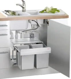 Wesco Einbau-Abfallsammler Double Shorty - 30 Liter (2x15 Liter), Alugrau, Ab 50er Schrankbreite, Mit Vollauszug -Leifheit || Vileda || Wenko Verkaufsgeschäft c48c400532503a011a2766f7531e65e9