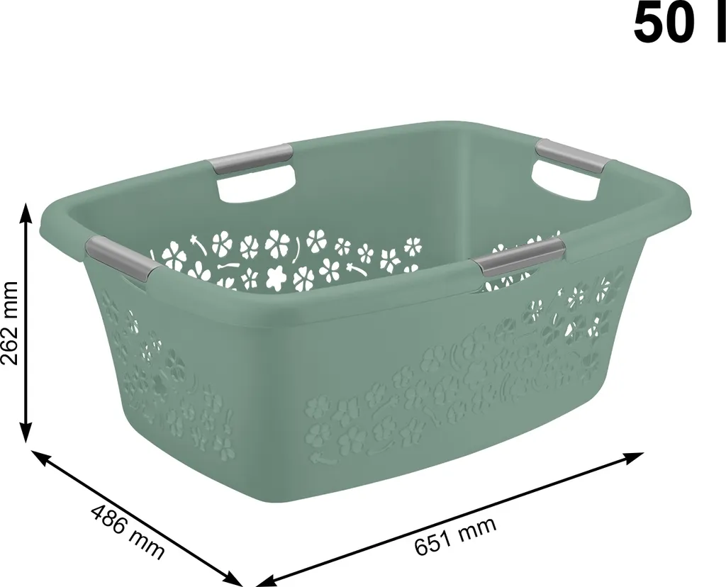 ROTHO 3er Set Wäschekorb 50l FLOWERS, Farbe:Mistletoe Grün 3 ROTHO 3er Set Wäschekorb 50l FLOWERS, Farbe:Mistletoe Grün – Bild 3