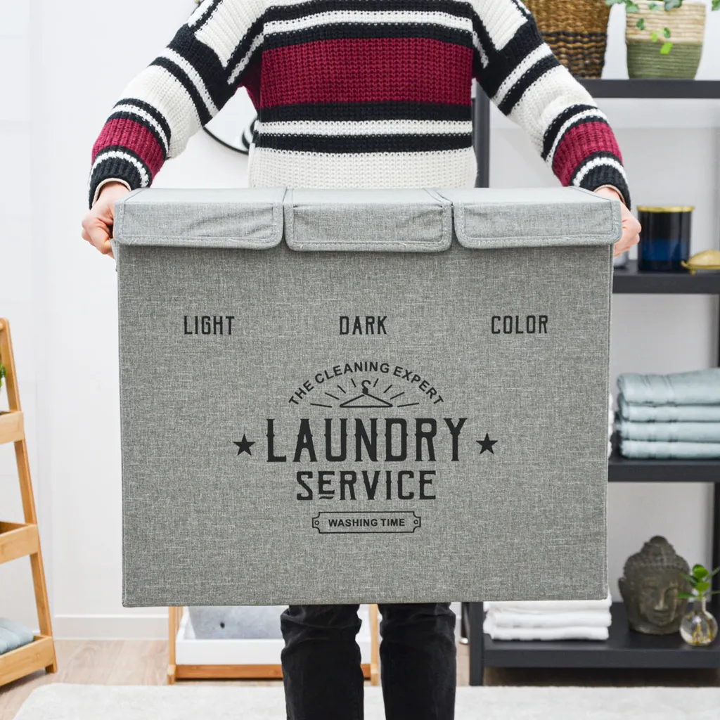 3 Fächer Wäschekorb Mit Deckel - 84L Wäschesammler Faltbar - 60x30x50 Wäschebox 6 3 Fächer Wäschekorb Mit Deckel - 84L Wäschesammler Faltbar - 60x30x50 Wäschebox – Bild 6