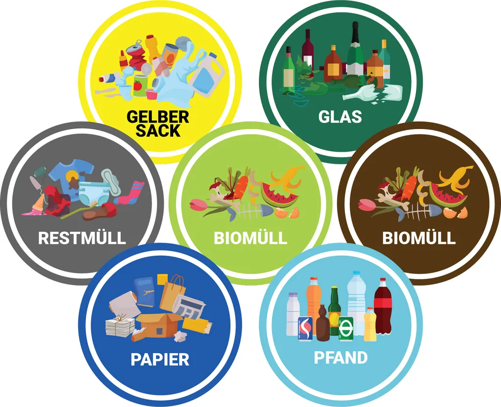 Mülltonnen Aufkleber, 7 Aufkleber Für Mülltonnen Restmüll, Papier, Gelber Sack, Glas, Pfand, Müll Sticker Für Abfallentsorgung 1 Mülltonnen Aufkleber, 7 Aufkleber Für Mülltonnen Restmüll, Papier, Gelber Sack, Glas, Pfand, Müll Sticker Für Abfallentsorgung