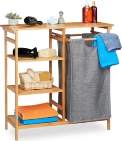 Relaxdays Bambus Badregal Mit Wäschekorb