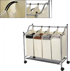 SONGMICS Wäschekorb Mit 4 Fächern Beige 140 L Faltbar Eisengetsell 4 ×35 L Wäschesortierer Wäschebox Wäschewagen Wäschesammler Aus Polyester LSF005S -Leifheit || Vileda || Wenko Verkaufsgeschäft cccad6acce58643a2c72bba8279a785c