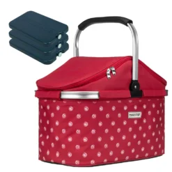 Kühlkorb Isolier Einkaufskorb Rot Weiß Gepunktet RÖDVITA+ 3 Kühlakkus - Rot-Weiß