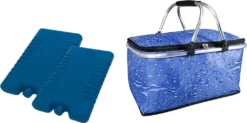 30 Liter Kühlkorb Faltbar – Einkaufskorb Thermo Korb Mit 2X Kühlakkus Für Unterwegs – Outdoor Picknickkorb Wasserdicht Kühlfunktion Klappbare Tragestange Kühltasche