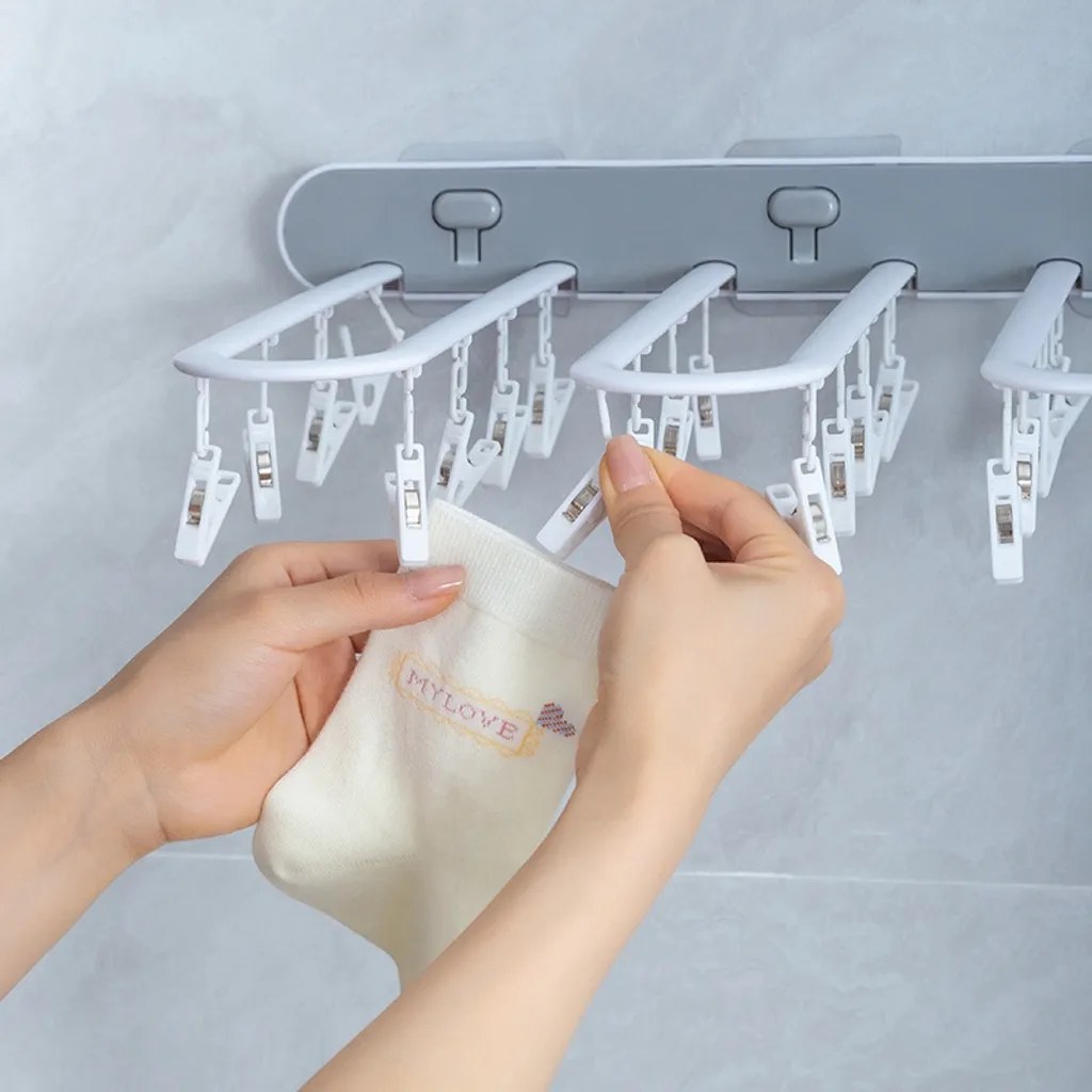 Wandmontiertes Falten Wäscheständer,Hängewäschetrockner,Mit 24 Clips,Kein Stanzen,Balkon Badezimmer Wäscheständer Schwarz 4 Wandmontiertes Falten Wäscheständer,Hängewäschetrockner,Mit 24 Clips,Kein Stanzen,Balkon Badezimmer Wäscheständer Schwarz – Bild 4