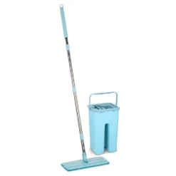 Wischset Mit Rechteckigen Wischmopp, 2 Wischbezügen Und 2-Kammer-Eimer