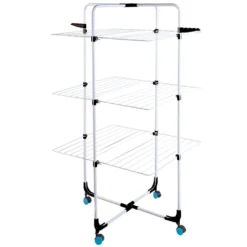 Vilde Wäschetrockner | Wäscheständer | Turmwäscheständer Mit 3 Ebenen Groß Klappbar Auf Rollen 30 M Leinenlänge