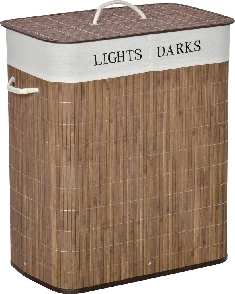HOMCOM 100L Wäschekorb Wäschebox Wäschesammler Mit 3 Griffe Mit Waschbarem Wäschesack Abnehmbar Bambus Polyester Baumwolle Metall Braun+Weiß 52 X 32 X 63 Cm 1 HOMCOM 100L Wäschekorb Wäschebox Wäschesammler Mit 3 Griffe Mit Waschbarem Wäschesack Abnehmbar Bambus Polyester Baumwolle Metall Braun+Weiß 52 X 32 X 63 Cm