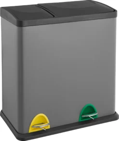 SVITA TC2Combo35 Mülleimer Grau Stahl Abfalleimer Mülltrennung (12l + 23l) Papierkorb