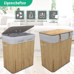 TOSANEO Bambus Wäschebox 100-Liter Faltbarer Wäschekorb Mit 2 Fächern Wäschesammler Mit Deckel Wäschetruhe Mit Großem Fassungsvermögen Natur -Leifheit || Vileda || Wenko Verkaufsgeschäft d5441eaafea3f8b821378d42569679af