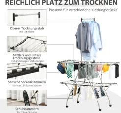 HOMCOM Kleiderständer Wäschetrockner Wäscheständer Standtrockner Zusammenklappbar Großer Trockenraum Edelstahl 138,5x63x208cm -Leifheit || Vileda || Wenko Verkaufsgeschäft d60a4afa1b54a8fa21e3f7ab73068494