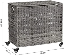 SONGMICS Wäschekorb Handgeflochten, Wäschesammler Aus Polyrattan, Mit 3 Fächern, Deckel Und Griffen, Herausnehmbare Taschen, Wohnzimmer, Schlafzimmer, Waschküche, Grau LCB083G02 -Leifheit || Vileda || Wenko Verkaufsgeschäft d6a00ae151247792083775cae6d3a3ae