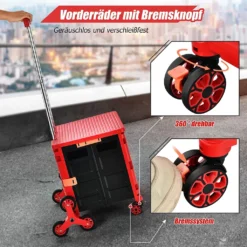 COSTWAY Einkaufstrolley Klappbar, Einkaufswagen Kunststoff Faltbar, Transport Trolley Treppensteigen 70kg Tragkraft, Einkaufskorb Mit Deckel, Teleskop Griff, 8 Rädern (Rot) -Leifheit || Vileda || Wenko Verkaufsgeschäft d82f17ae2c6703fb4704e29cba104130