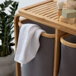 Lumaland Wäschekorb Aus Bambus - 1 XL Fach + 2 Kompaktfächer 49,5 X 33 X 71 Cm Grau -Leifheit || Vileda || Wenko Verkaufsgeschäft d9a4f6c9158c1141298159cc7c5ed2ec