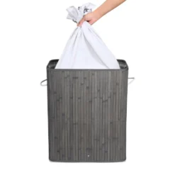 Wäschekorb Aus Bambus, 100 L Wäschesortierer Mit 2 Fächern, Faltbarer Wäschesammler Mit Herausnehmbarem Wäschesack, Rechteckige Wäschebox,Grau -Leifheit || Vileda || Wenko Verkaufsgeschäft dad143c6970d10b0be183af493e0c36e