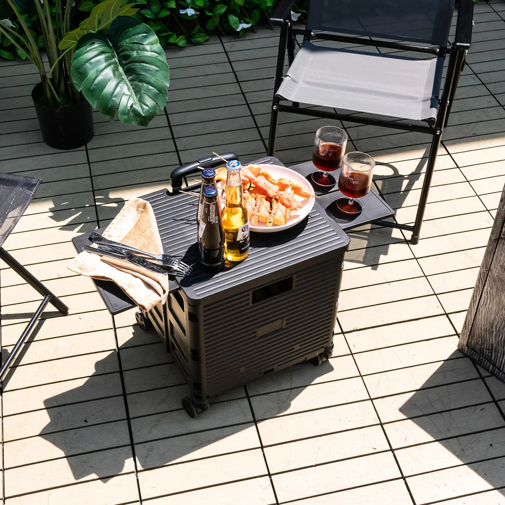 COSTWAY 55L Einkaufstrolley 80kg Belastbar, Klappbarer Einkaufswagen Mit 3-fach Verstellbarem Griff, 2 Bremsbaren Universalrädern & Erweiterbarer Obere Abdeckung, Handwagen Tragbar, Schwarz 2 COSTWAY 55L Einkaufstrolley 80kg Belastbar, Klappbarer Einkaufswagen Mit 3-fach Verstellbarem Griff, 2 Bremsbaren Universalrädern & Erweiterbarer Obere Abdeckung, Handwagen Tragbar, Schwarz – Bild 2