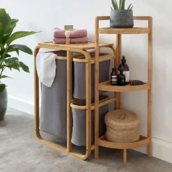 Lumaland Wäschekorb Aus Bambus - 1 XL Fach + 2 Kompaktfächer 49,5 X 33 X 71 Cm Grau -Leifheit || Vileda || Wenko Verkaufsgeschäft db0f6e4ca313c6b0f6d0fa182283e704