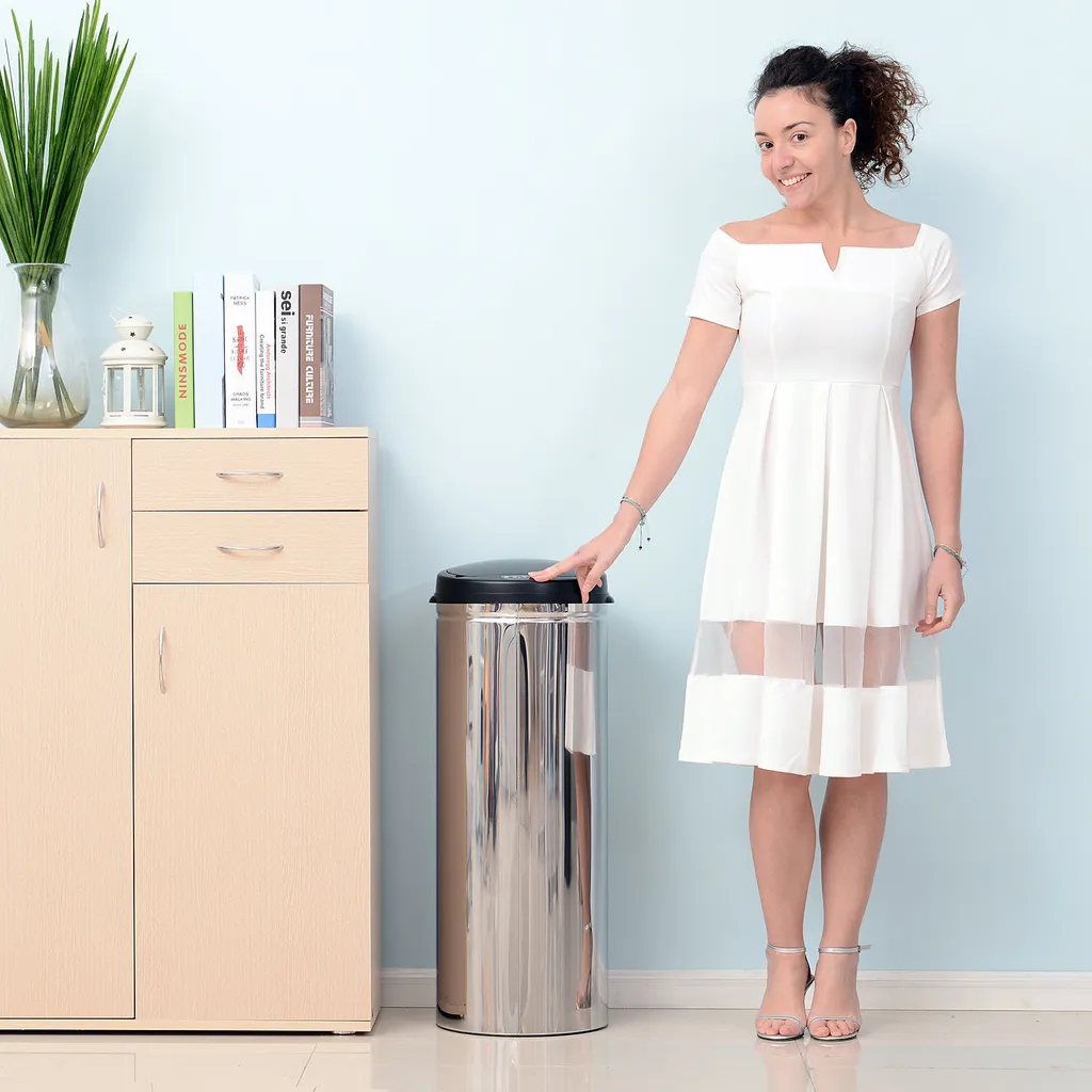 HOMCOM Edelstahl Automatik Sensor Mülleimer Abfalleimer IR Sensor Mit/ohne Inneneimer Rund 50 L 4 HOMCOM Edelstahl Automatik Sensor Mülleimer Abfalleimer IR Sensor Mit/ohne Inneneimer Rund 50 L – Bild 4
