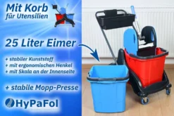 Hypafol Putzwagen Mit Korb | Reinigungswagen Set, 2 X 25 L Eimer Mit Presse Und Kehrgarnitur Inkl. 2x 50cm Baumwoll Wischmopp, 1x Mikrofaser-Mopp | Je 4 Mikrofasertücher | Für Gebäudereinigung, Hotelservice, Gastronomie, Großküche -Leifheit || Vileda || Wenko Verkaufsgeschäft dba7bf18913e5f117cae656273ca2cc4