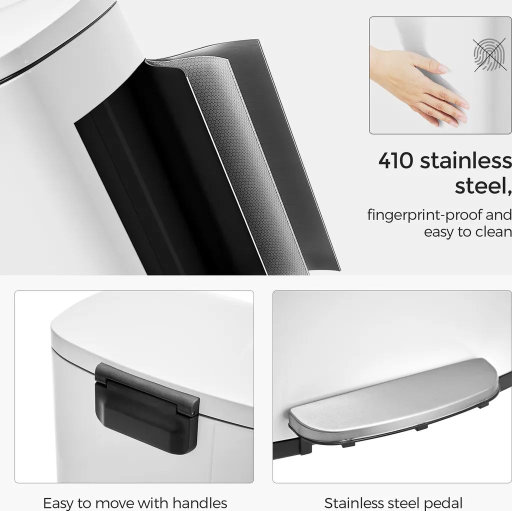 SONGMICS 50 Liter, Mülleimer Küche, Abfalleimer, , Mit Deckel, Treteimer Weiß LTB101W01 6 SONGMICS 50 Liter, Mülleimer Küche, Abfalleimer, , Mit Deckel, Treteimer Weiß LTB101W01 – Bild 6