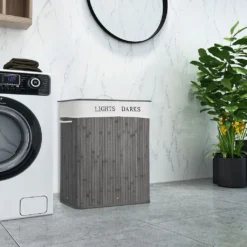 Wäschekorb Aus Bambus, 100 L Wäschesortierer Mit 2 Fächern, Faltbarer Wäschesammler Mit Herausnehmbarem Wäschesack, Rechteckige Wäschebox,Grau -Leifheit || Vileda || Wenko Verkaufsgeschäft dc71b92a5c3e09ec1501dc6e14cc673b