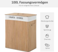 HOMCOM Wäschekorb Wäschebox Wäschesammler Mit Deckel Segeltuchsack Segeltuch + Bambus Natur 100L 52 X 32 X 63 Cm -Leifheit || Vileda || Wenko Verkaufsgeschäft ddc71e629e4a8f33e4ea255787626c42