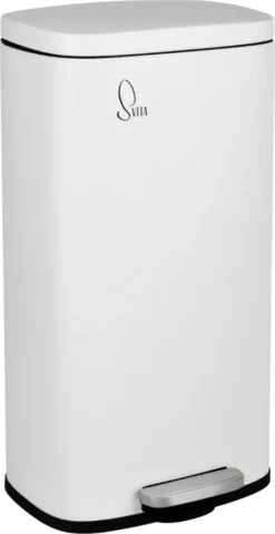 SVITA TQ30 Mülleimer Weiß 30L Treteimer Abfallbehälter Softclose Deckel Mit Inneneimer Edelstahl