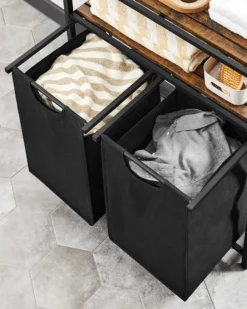 VASAGLE Wäschekorb, Wäschesammler, 2 Fächer, 2 Ablagen, Wäschesortierer, Wäschesack Ausziehbar Und Abnehmbar, Pro Tasche 46 Liter, Für Badezimmer, Waschküche, Vintagebraun-schwarz BLH211B01 11 VASAGLE Wäschekorb, Wäschesammler, 2 Fächer, 2 Ablagen, Wäschesortierer, Wäschesack Ausziehbar Und Abnehmbar, Pro Tasche 46 Liter, Für Badezimmer, Waschküche, Vintagebraun-schwarz BLH211B01 -Leifheit || Vileda || Wenko Verkaufsgeschäft e192844ff74d779ef83d8a70316c5acc