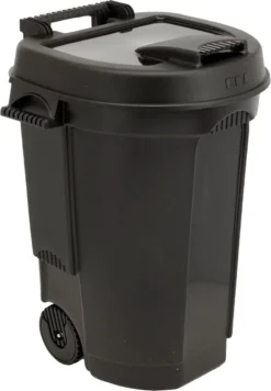 Abfallcontainer 110 L Mit Deckel - Fahrbar Mit Rollen - Stabile Und Robuste Abfalltonne In Schwarz
